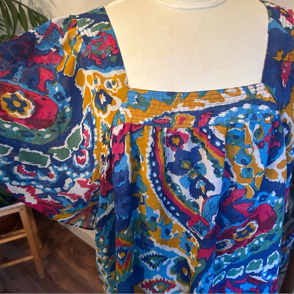 Vintage House Dress Main Street Blues Square Neck Flowy Short Sleeves XXL - Picture 3 of 6